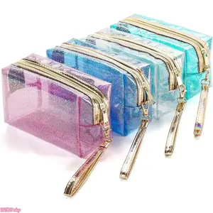 [SummerWins]4Pcs/Set Waterproof Cosmetic Bags,PVC Transparent Zippered Toiletry Bag with Handle Strap,Portable Clear Makeup Pouch for Bathroom,Vacation and Organizing,Christmas Party Gifts,Hand Tools Kits