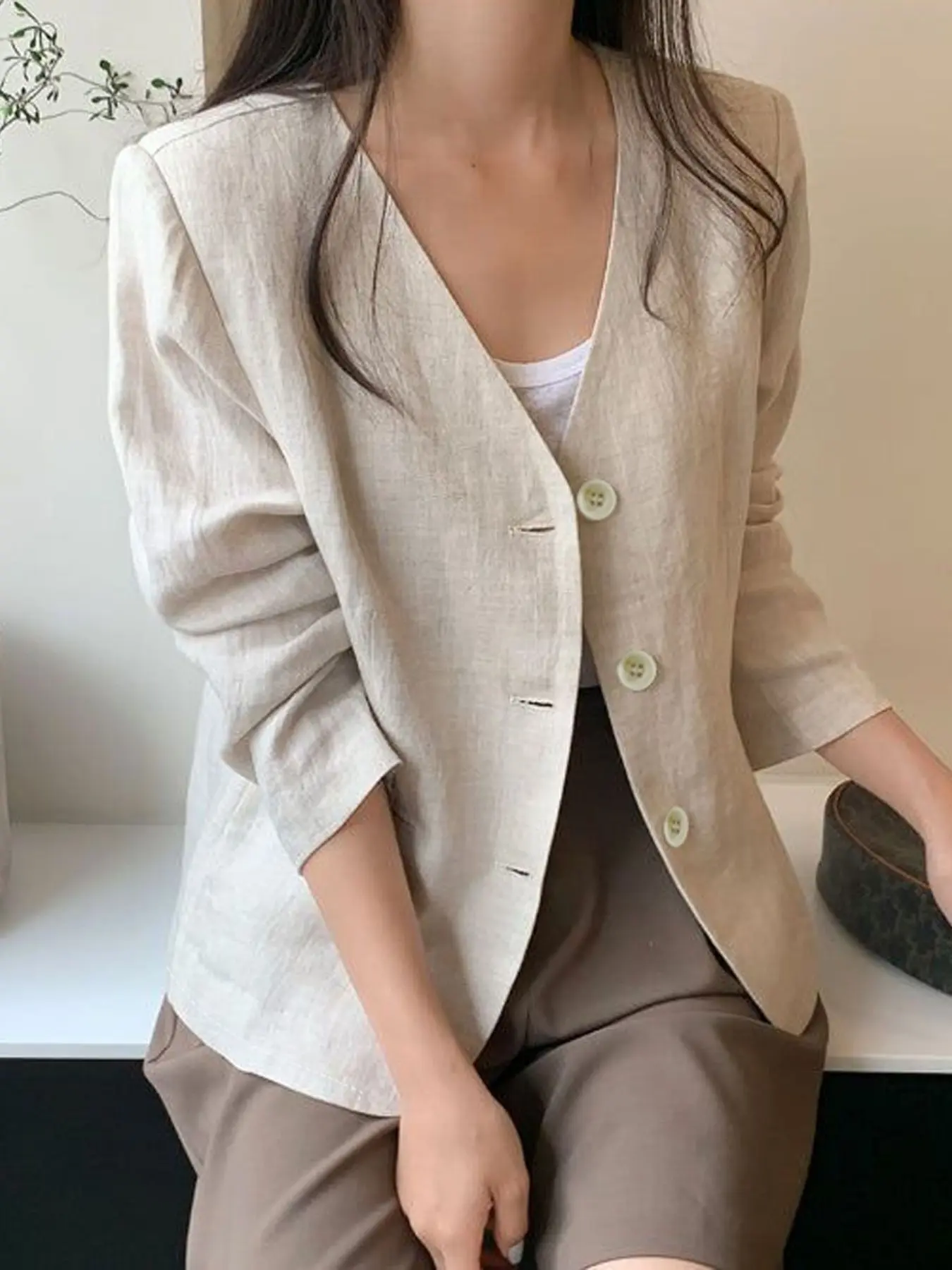 2026 Light V-Neck Blazer Jacket for Women, Short Sleeve Single Button Fitted Slim Fit Small Suit, Holiday Style Outerwear