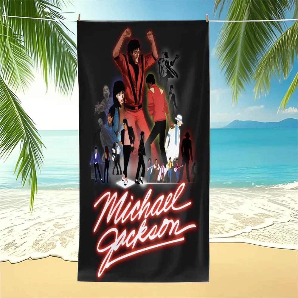 King of Pop Michael Jackson Multi Classic Image Cartoon All-over Print Beach Towel, Vintage Illustration Pattern, Trendy Creative Gift for Summer Vacation & Fan Gatherings, Multi-Functional Bath Towel for Fans at Beach, Pool & Camping