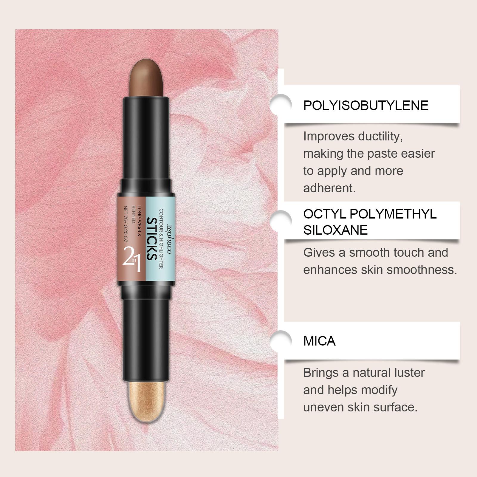zephoco Natural Color + Light Brown 2-in-1 Contour and Highlight Stick Convenient Dual-Head Design Contour Highlight Stick