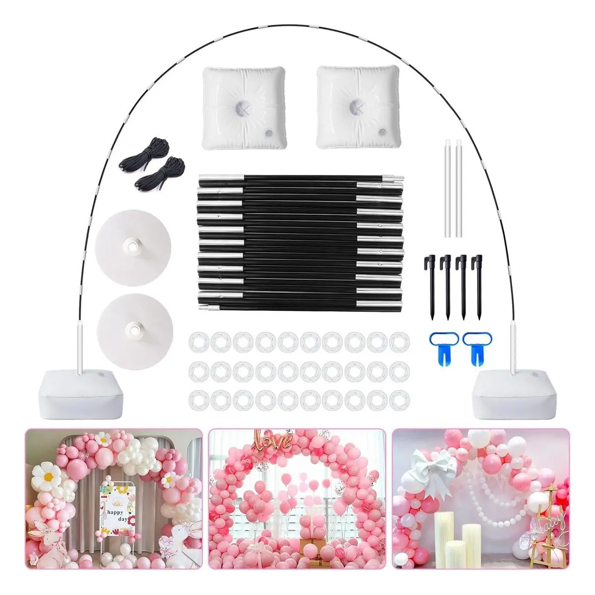 7.4FT Adjustable Size Balloon Arch Stand Frame Full Set with Water-Fill Bags & Base, Including Arch Balloon Accessories for Wedding, Baby Shower, Halloween Party Decor, Christmas, Glass