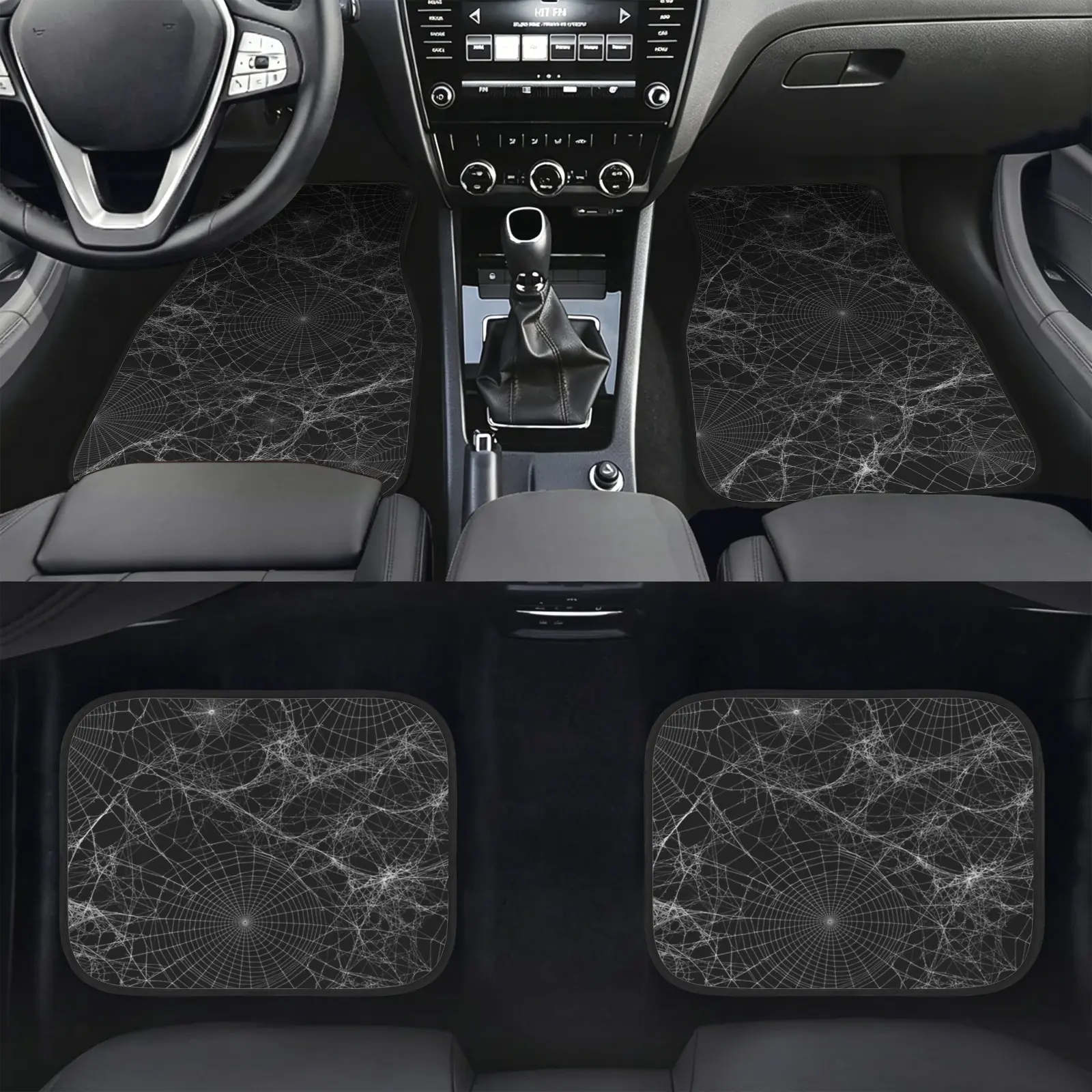 Colorful Neon Spider Web Print Car Floor Mats 4 Pieces, Fun Halloween Goth Car Accessories, Front & Rear Anti-Slip Durable Floor Mats, Eye-Catching Vehicle Interior Decoration