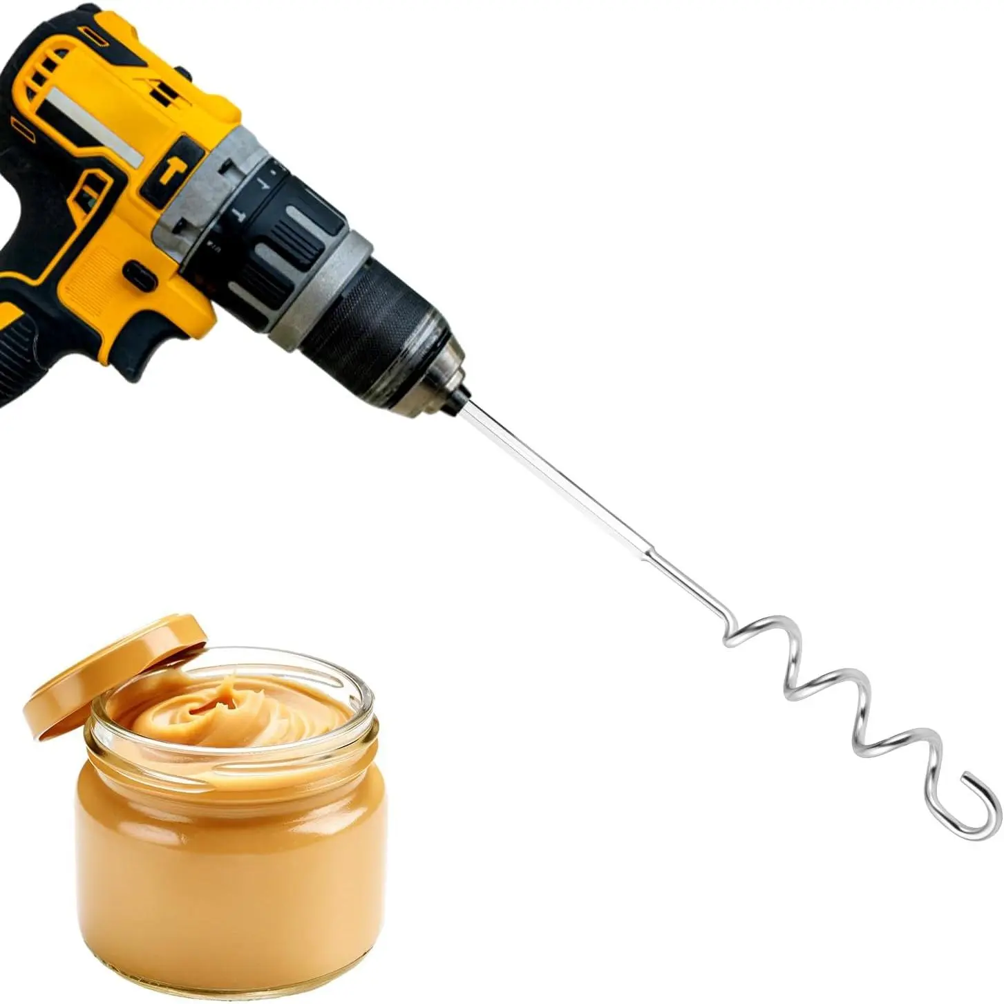 Peanut Butter Stirrer, 11.8 Inch Stainless Steel Nut Butter Mixer Peanut Butter Stirring Tool Drill Nut Butter Stirrer  Mixing Stirrer Utensil for Mixing Various Peanut Butter Jam