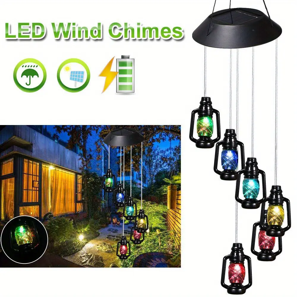 Color Changing Led Solar Wind Chime Lights, Auto Charging Solar Powered Hanging Wind Bell, Weather Resistant Decorative Lamp, Soft Colorful Glow Ornament for Yard Garden Patio Balcony, Elegant Outdoor Landscape Decor for Daily & Holiday Decoration