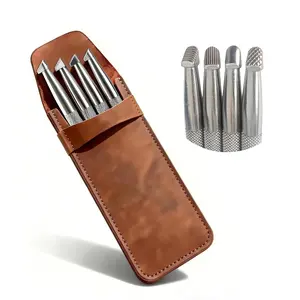 Professional Leather Beveling Tools & Stamping  Set, Alloy Steel Precision Leather Craft Carving Kit with Protective Pouch (4PCSeat Grid Texture Set) (Multi-Texture Set 4 count)