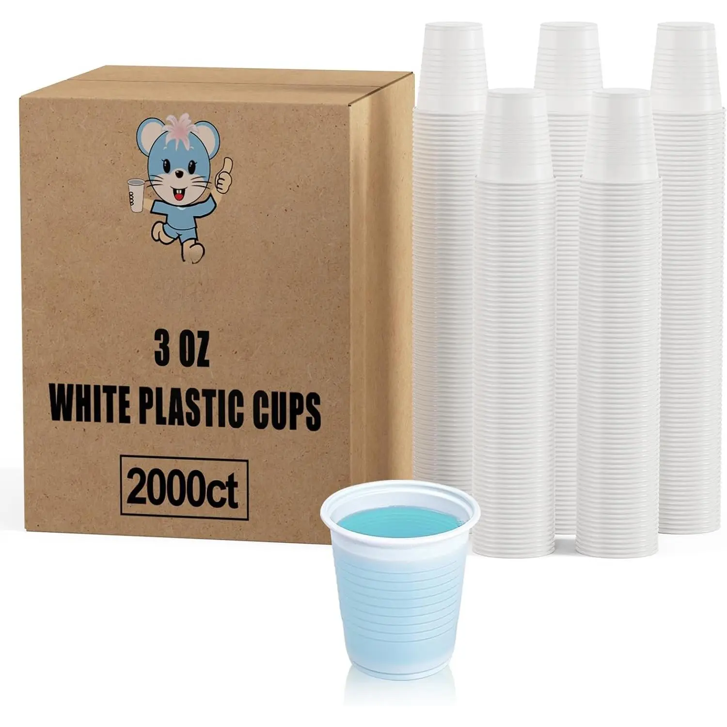 2000 Pack 3 oz Plastic Bathroom Cup, White Disposable Plastic Cup | 3 oz white plastic cups, no sogginess plastic bathroom cups, use as mouthwash cups, tasting cups,  rinse cups