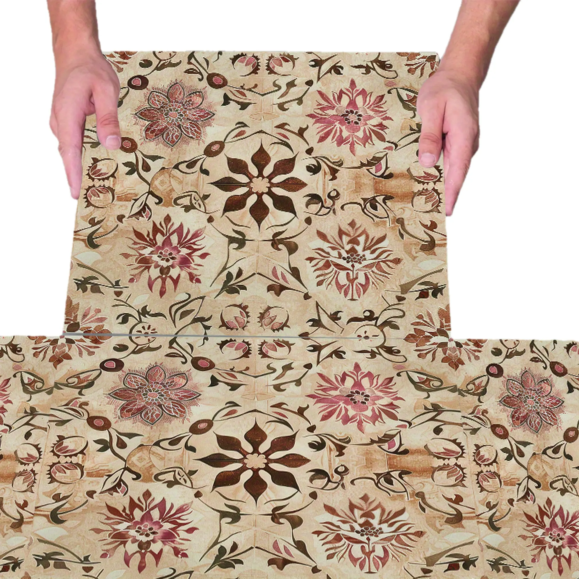10 Self-Adhesive Faux Leather Floor Tiles - Floral Vine Pattern, Suitable for Kitchen, Bathroom, Bedroom Floor and Wall Renovation