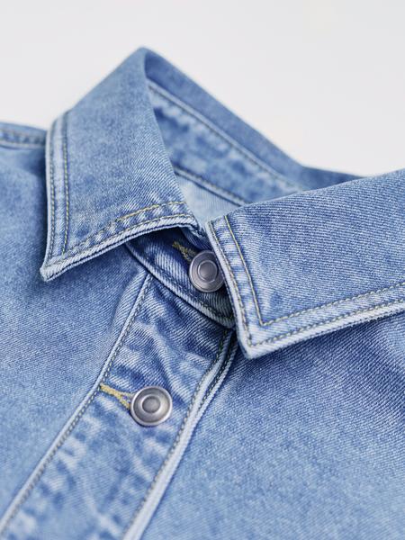 Women's Plain Button Front Drop Shoulder Curved Hem Denim Jacket, Casual Long Sleeve Pocket Design Collar Outerwear for Daily Wear, Ladies Clothes for All Seasons