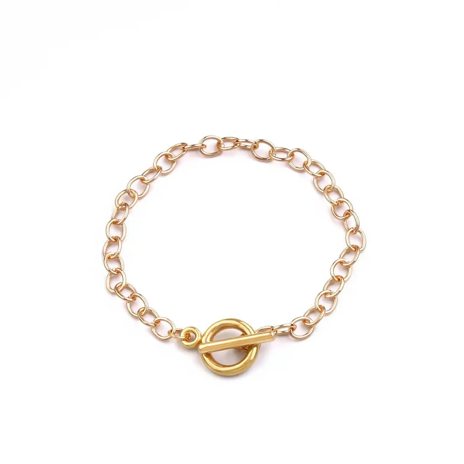 Chunky Stainless Steel Chain Necklace for Women with an Artificial Pearl Toggle Clasp, Casual Fashion Jewelry Gift, Chunky Letter Charm Necklaces, Easy Clasp Necklaces