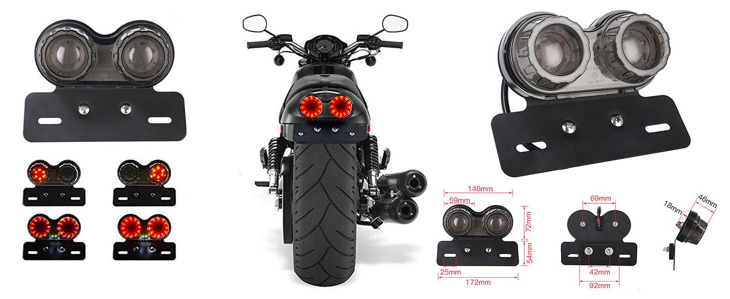 ANKIA 40-LED 40W Motorcycle Tail Light Integrated Running Lamp Brake&Turn Signal Light with License Plate Bracket for Harly Motorcycle Street Bike Cruiser Chopper (Black)