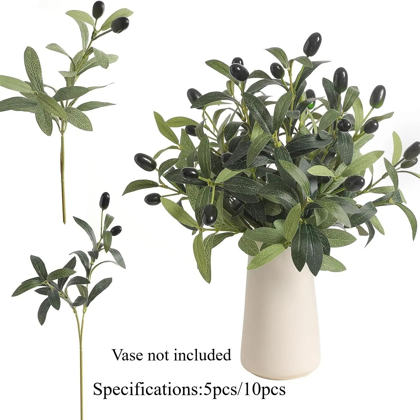 5/10 stems artificial olive leaf branches, realistic faux olive twigs for vase decor, wedding centerpieces, rustic home and party decorations