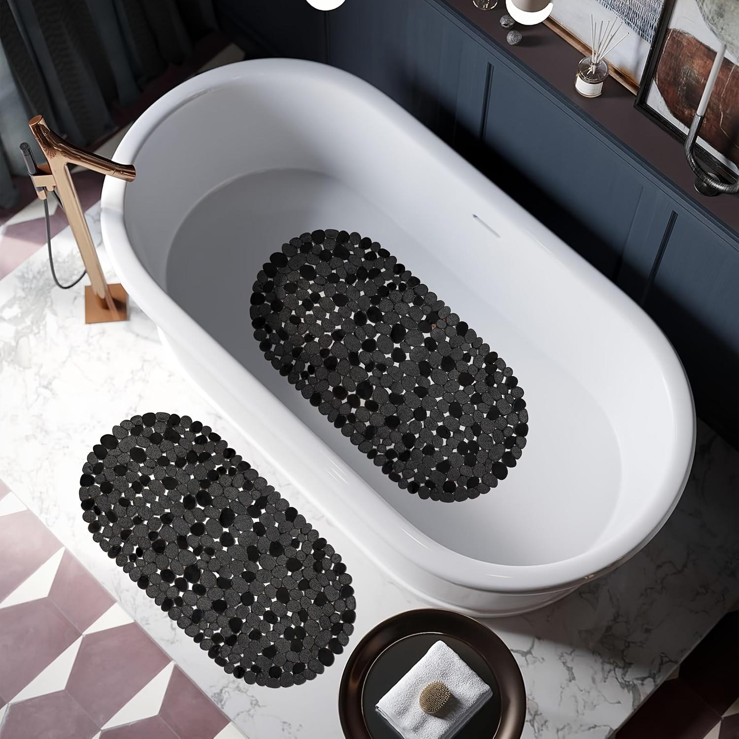 [Pebble Design PVC Shower Mat] 1pc Pebble Design PVC Shower Mat, Non-Slip with Suction Cups, 27x14 Inch, Machine Washable, BPA & Latex Free, with Drain Holes for Bathroom Safety and Home Decor