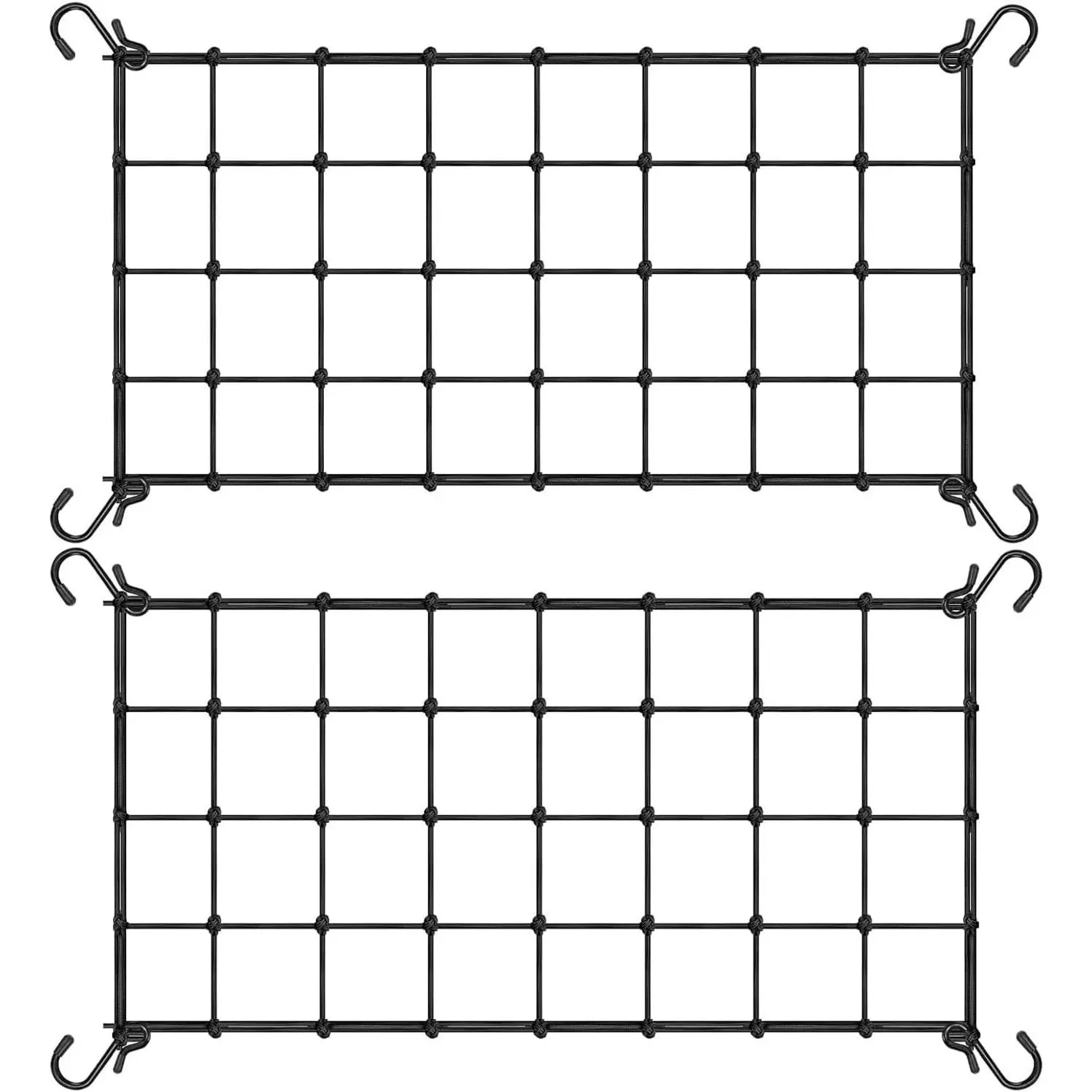 2x4 Ft Elastic Plant Trellis Net - 2-Pack Heavy-Duty Garden Support Grid Pattern Net with 4 Hooks, Stretched Sizes for Grow Tents, Climbing Vegetables (Black), Elastic Net