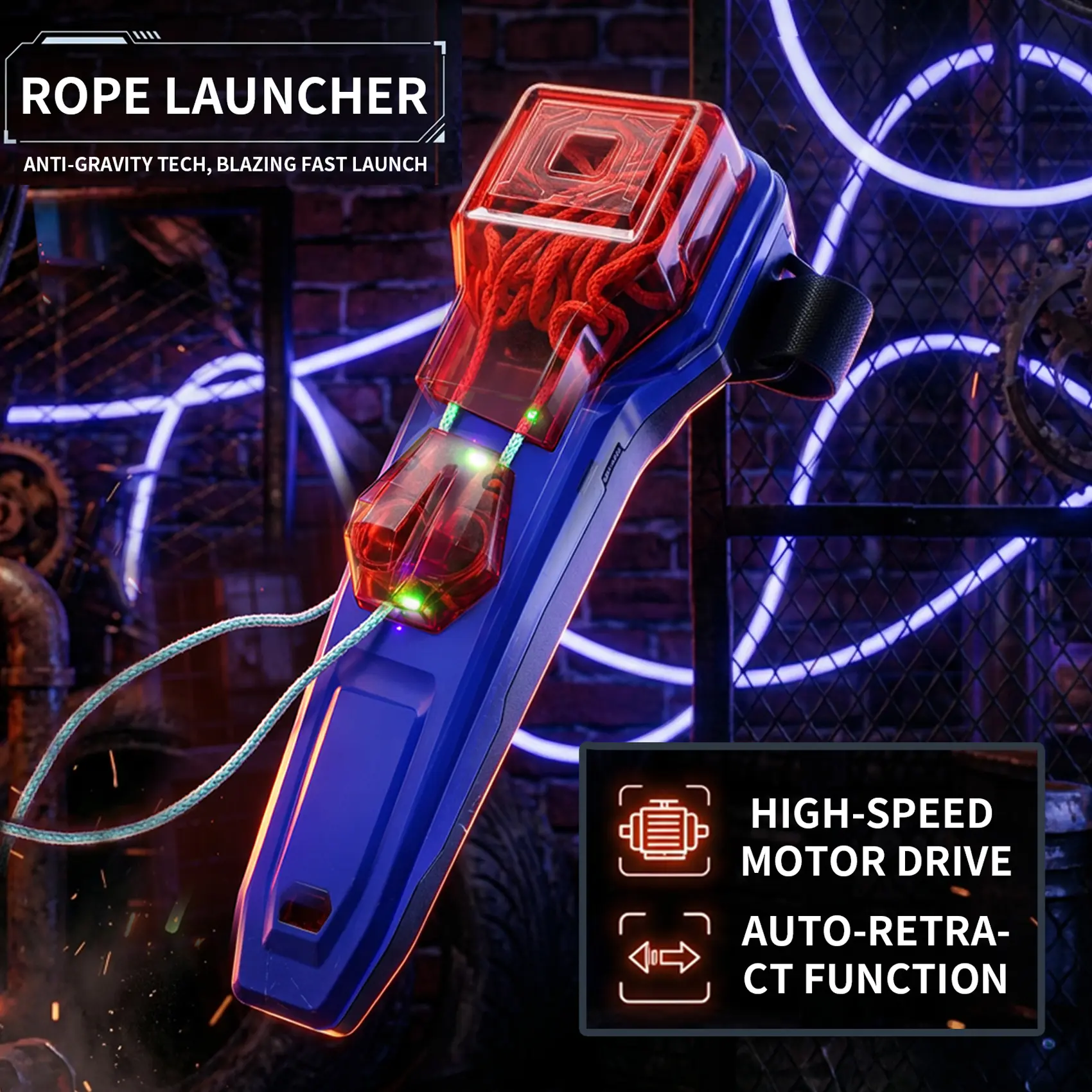Automatic recycling Light Toys String Glow in The Dark String Rope Launcher Luminous Portable Handheld String Stress Relief Toys