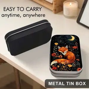 1 piece of dreamy fox and floral patterned metal iron box with snap closure and hinged lid - Durable rectangular iron storage box suitable for travel, home decoration, jewelry, and small items - Compact and portable storage box, decorative storage box