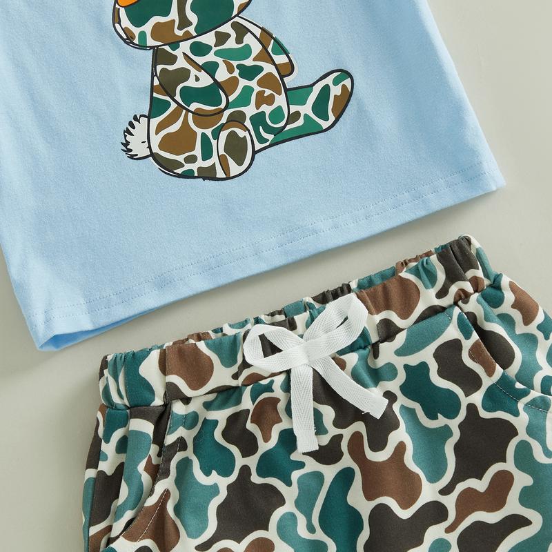 Kids Boys Shorts Set, Short Sleeve Rabbit Print T-shirt with Camouflage Shorts Easter Clothes Summer Outfit Kids Boys Shorts Set, Short Sleeve Rabbit Print T-shirt with Camouflage Shorts Easter Clothes Summer Outfit