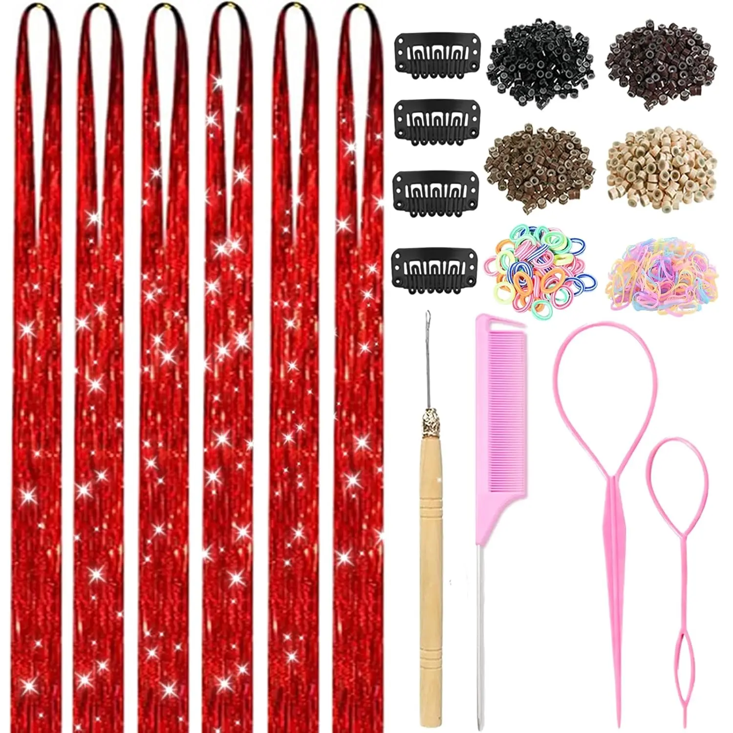 Hair Tinsel Kit With Tools Fairy Glitter Tinsel Hair Extensions for Girls