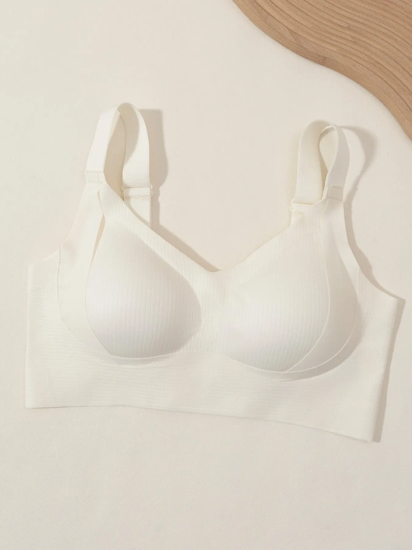 Ribbed Sport Bra for Large Bust, Wireless Push-Up Shockproof, Breathable Home Office Yoga Running Tank Top, Sexy Seamless V-Neck Adjustable Straps, Stretch Sports Bra