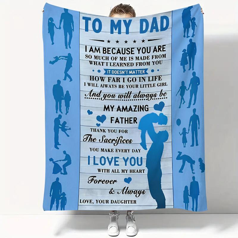 To My Dad Letter Pattern Flannel Blanket, 1 Count Soft Comfortable Warm Throw, Air-conditioned Room Blanket, Gift for Dad, Bedding Supplies