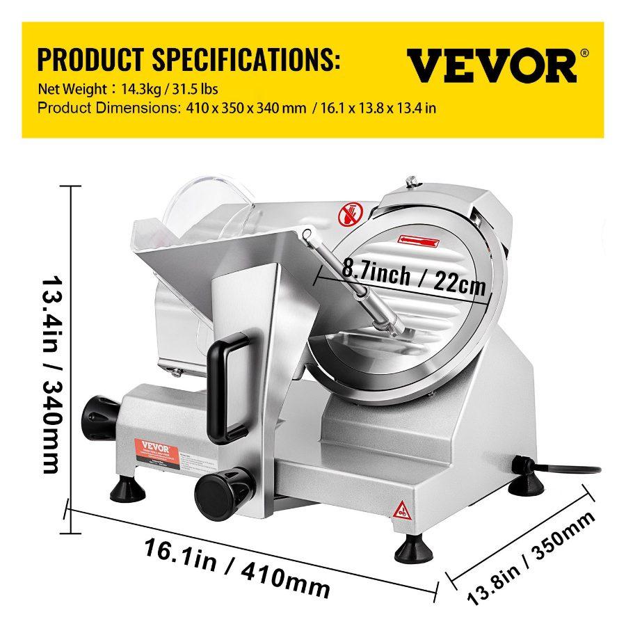 VEVOR Commercial Meat Slicer, 200W Electric Deli Food Slicer, 350-400RPM Meat Slicer with 8 Carbon Steel Blade, 0 - 0.47 inch Adjustable Thickness Electric Meat Slicer for Home and Commercial Use