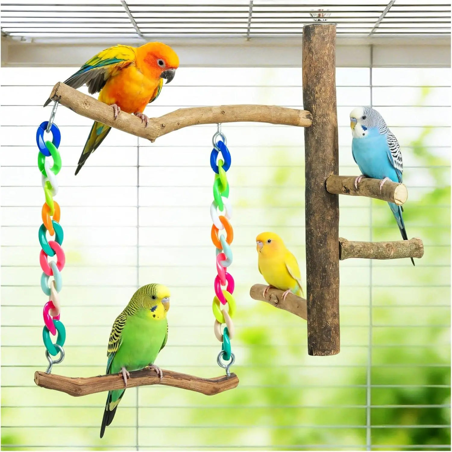 Bird Toys Bird Swing Toys with Perch Stand Cage Accessories for Budgies Parakeets Cockatiels & Other Small Birds