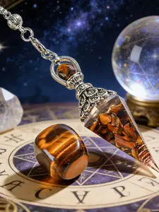 2pcs Tiger Eye Crystal Pendulum Set, Spiritual Pendant, Divination Tool, Yoga Meditation Gift, Courage and Wealth Symbol, Perfect Friend Gift, Ramadan, Easter