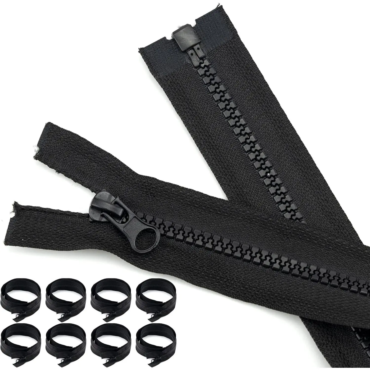 8 Pieces#5 24 Inch Separating Jacket Zippers Bulk Black Zipper Two-Way Zipper Tape Large Molded Zippers for Sewing Winter Jackets