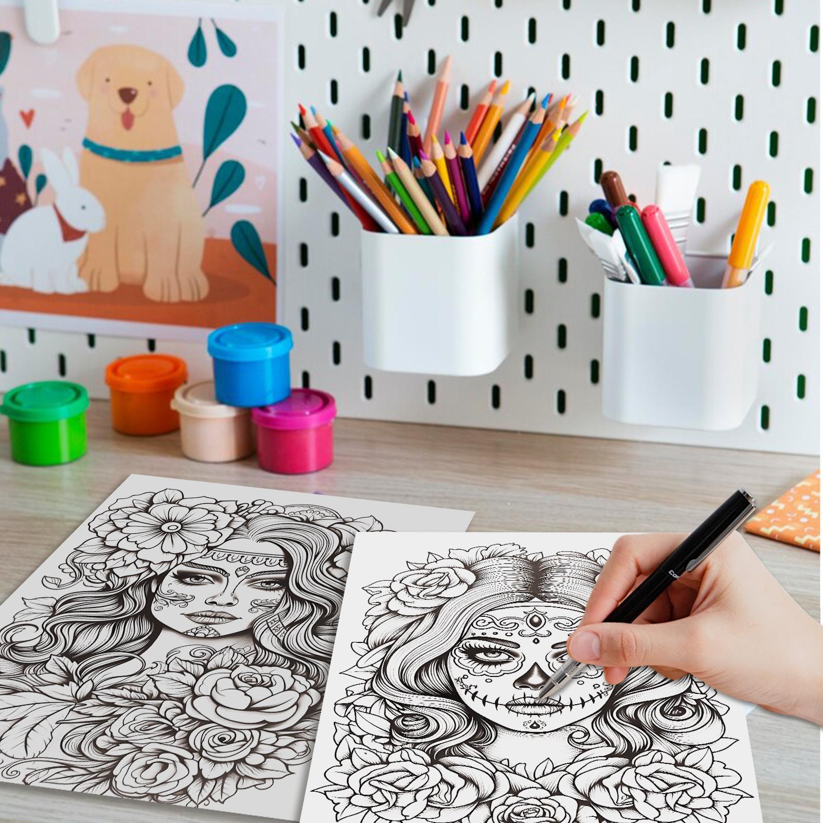 Sugar Skull Coloring Book Set, Creative Coloring, Art Materials, Relaxing DIY Art Therapy, Perfect Gift for Teens & Adults, Ideal for New Year, Valentine's Day, Halloween, DIY Painting