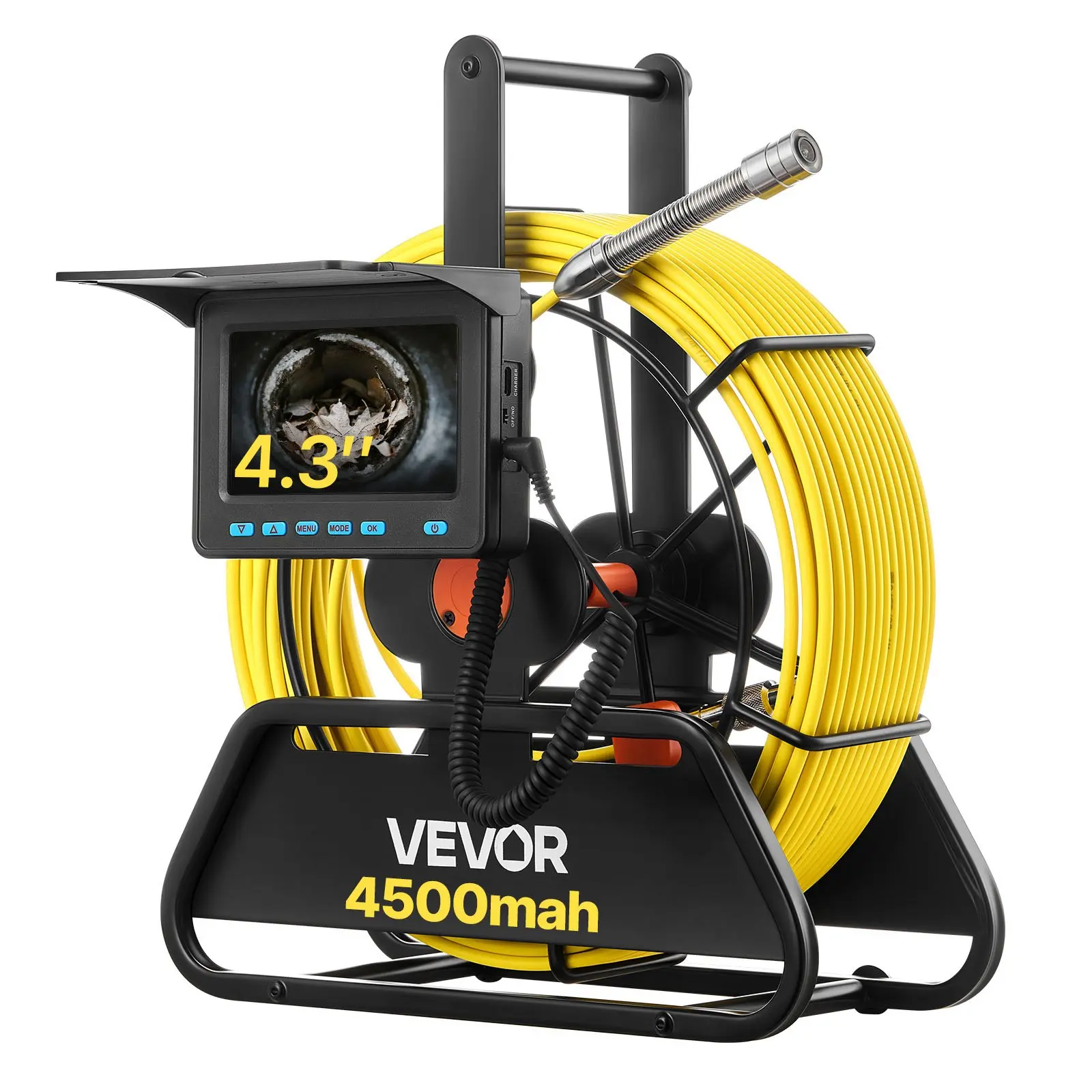 VEVOR Contractor Sewer Inspection Tool, 98 ft/30 m, 4.3 inch IP68 Waterproof Snake Plumbing Device with 6 Adjustable LEDs, 4500mAh Batteries & 16GB SD Card for Sewer Line Duct Pipes