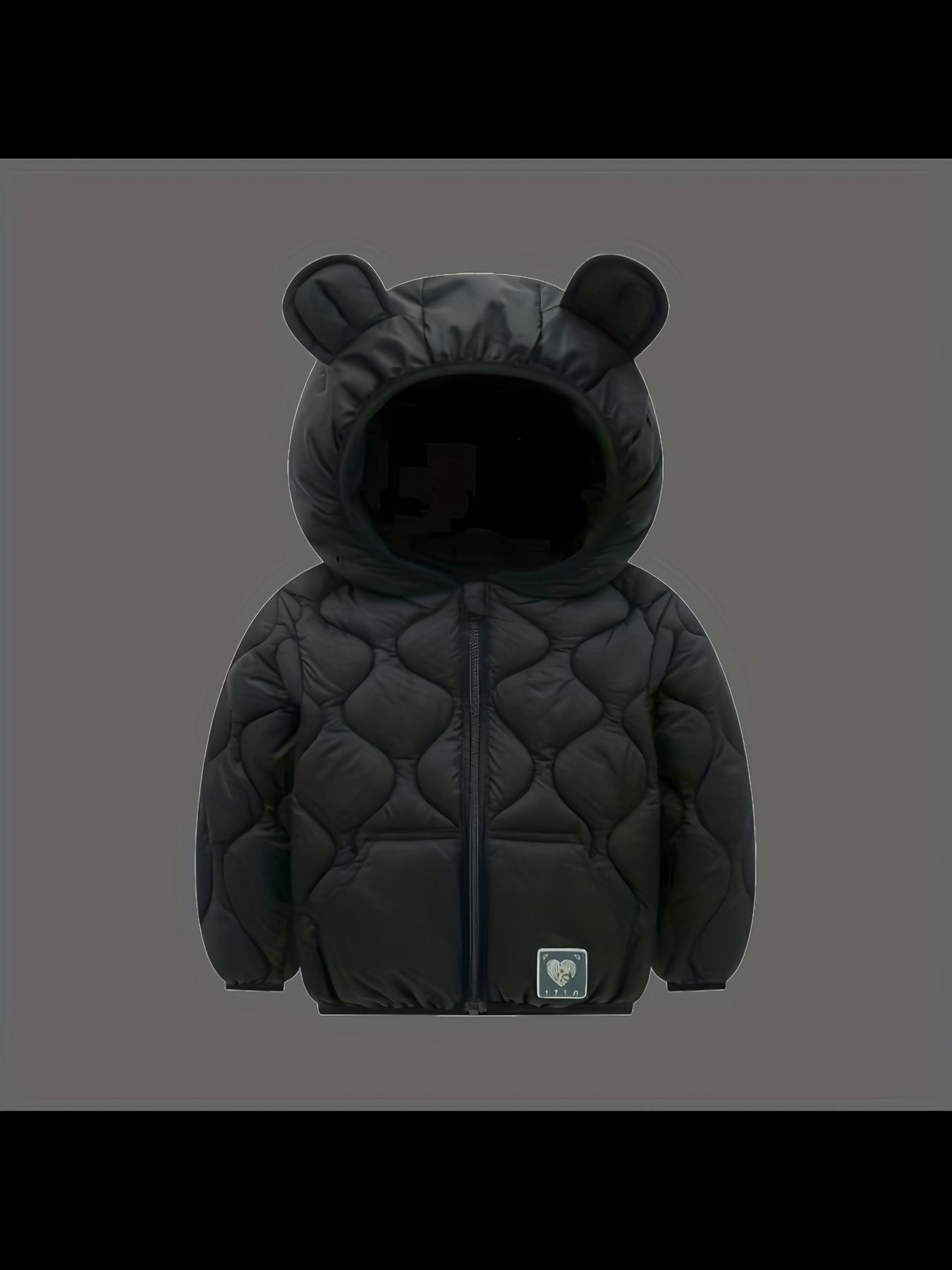 Boys' Adorable Blue Bear Ear Hooded Sweatshirt - Soft Polyester-Lined Warm Pullover with Zipper Closure, All-Season Casual Long Sleeve for Casual Attire