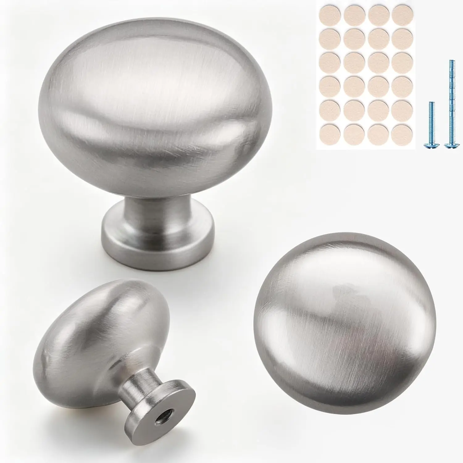6 Pack Brushed Satin Nickel Cabinet Knobs, Solid Round Kitchen Cabinet Knobs for Dresser Drawers and Bathroom,  Hardware Knobs for Closet Door Cupboard