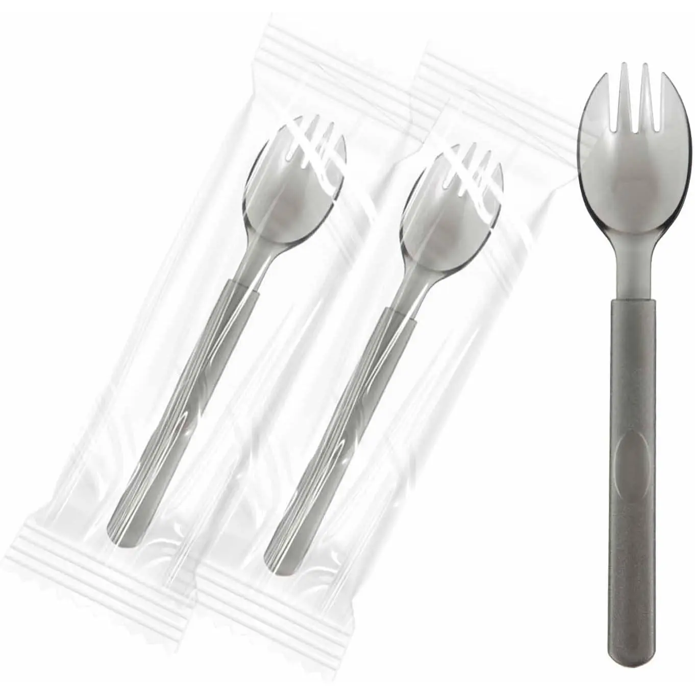 100 Pack Premium Individually Wrapped Disposable Sporks, Heavy Duty BPA-Free Plastic Utensils, 2-in-1 Spoon Fork Combo, Child-Safe Party Supplies for Catering, Restaurants, Picnics & School Lunch