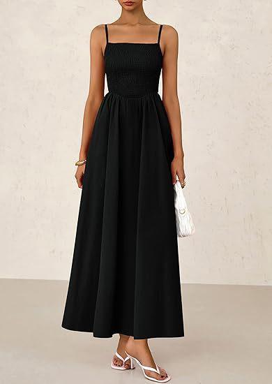 Sleeveless Suspender Solid Color Stitching A-line Beach Vacation Dress Women's Thin Shoulder Pleated Vest Pocket Commuting Dress