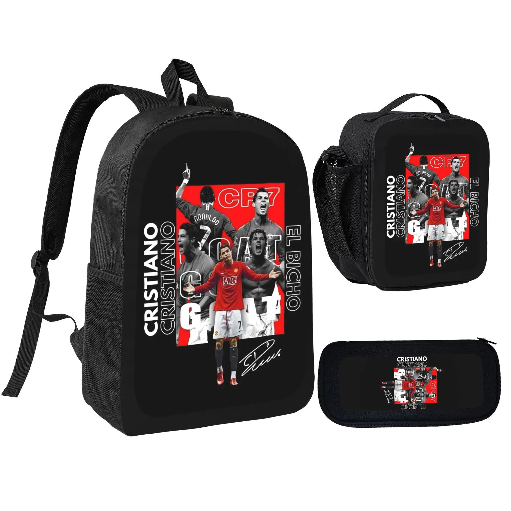 3Pcs CR7 backpack with lunch bag and pencil box, Cool Anime Style backpack set for kids teens, school bag for girls boys, Casual, Daily Commuting, and Sports Essentials, Perfect Gift