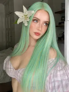 26 Inch Green And Blue Highlight Straight Hair 4x1 Lace Front Wig Heat Resistant Synthetic Hair Glueless for Daily & Party Wear