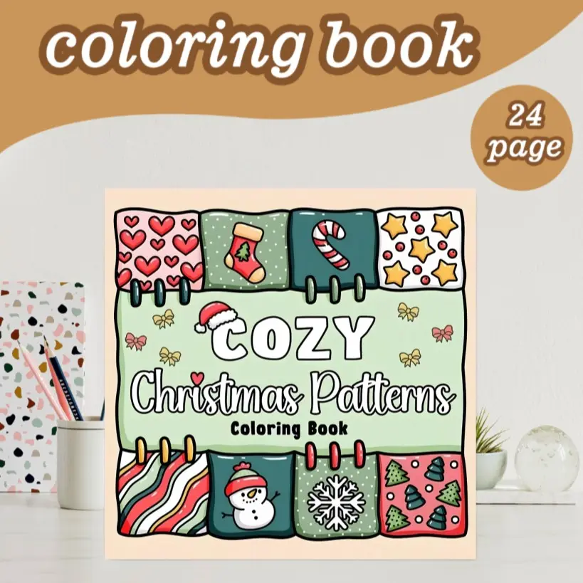 Comfortable Christmas Theme Coloring Book, 24 Relaxing Designs, 7.9in X 7.9in, Thick Paper, Hand-Drawn Patterns, Perfect Gift for All Ages