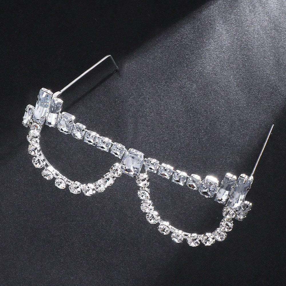 Women's Rhinesne Eyeglass Frame - Non-Lens Openwork-Out Glasses with Sparkling Geometric design, Party Wedding Birthday Formal Event Accessories - No Lens Needed for Costume Everyday Glamour, Wedding Glasses, Festive Accessories, Bold Statement Accessory,