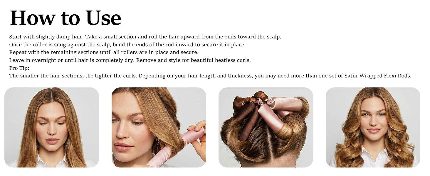 Satin Heatless Curling Rod for Overnight, Jumbo Flexi Rod, Soft Hair Curlers for Women, Heatless Hair Curler, Heatless Curlers, 4pcs, Rosewood