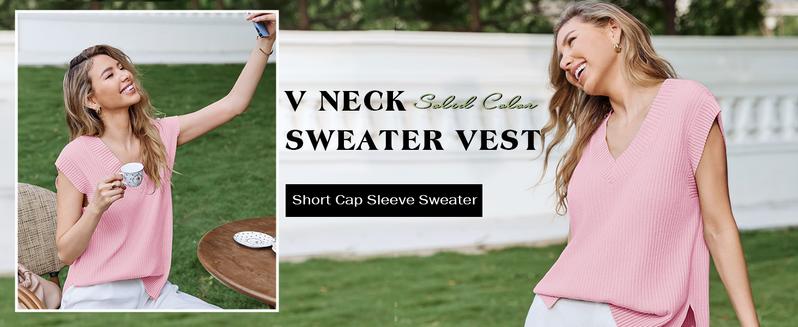 Saodimallsu Womens V Neck Sweater Vest Oversized Ribbed Knit Sleeveless Casual Loose Fit Pullover Tank Top