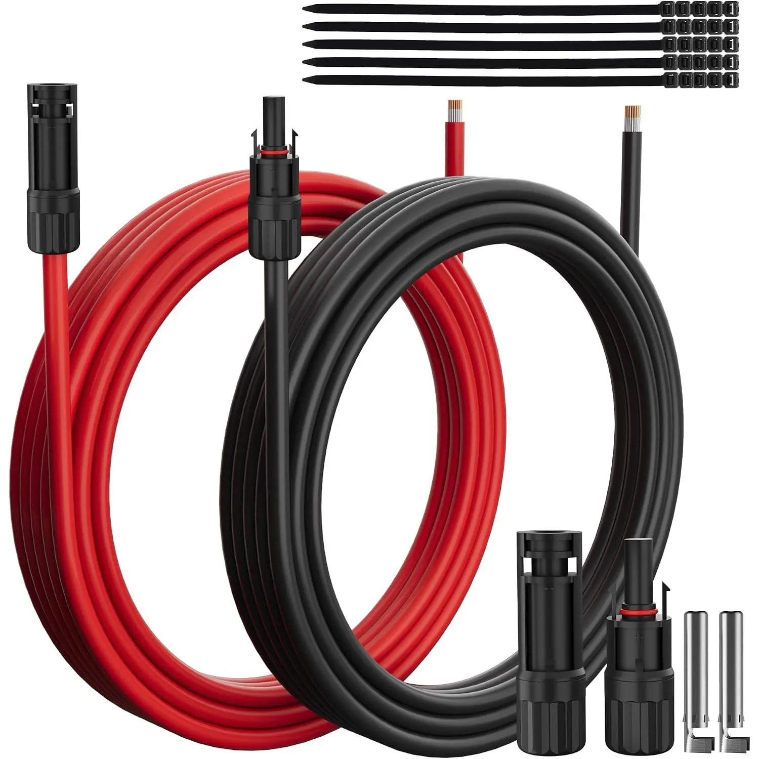 12AWG Solar Extension  40 Ft, Solar Pannel  Tinned Copper Wire, with Extra Female and Male  Connector Pair, Ties, for , RV, Photovoltaic Systems (40FT Red+40FT Black)