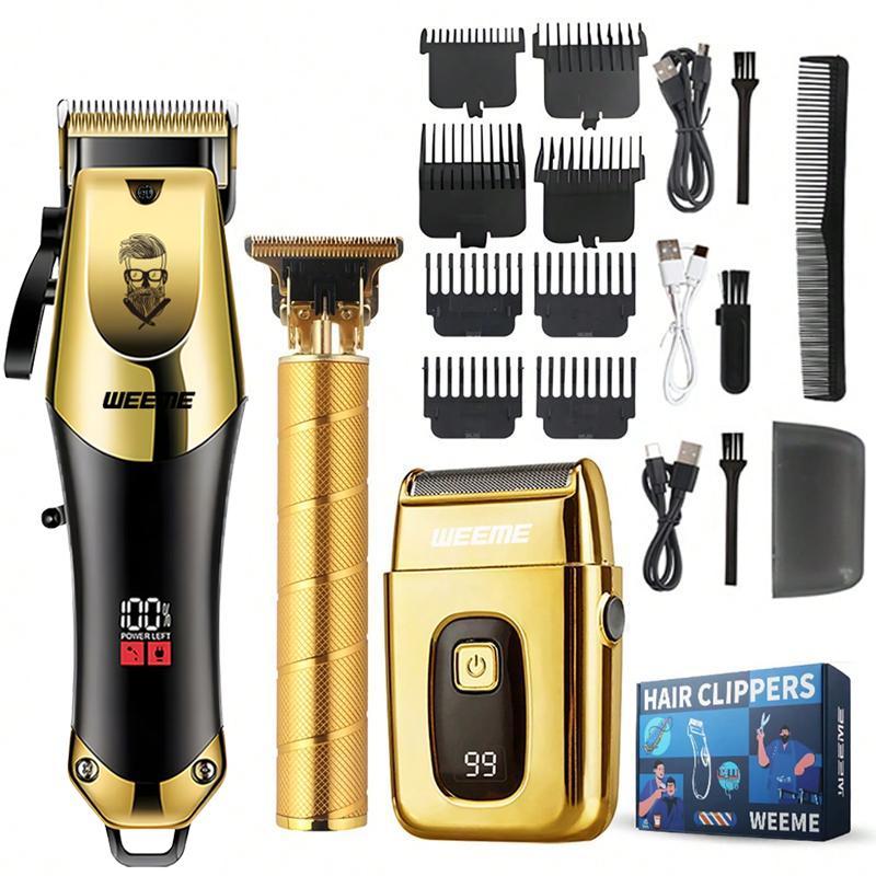 Electric Multifunctional Hair Trimmer Kit, Professional Cordless Hair Clippers and T-Blade Trimmer Combo for Men with LED Display, Barber Equipment Set