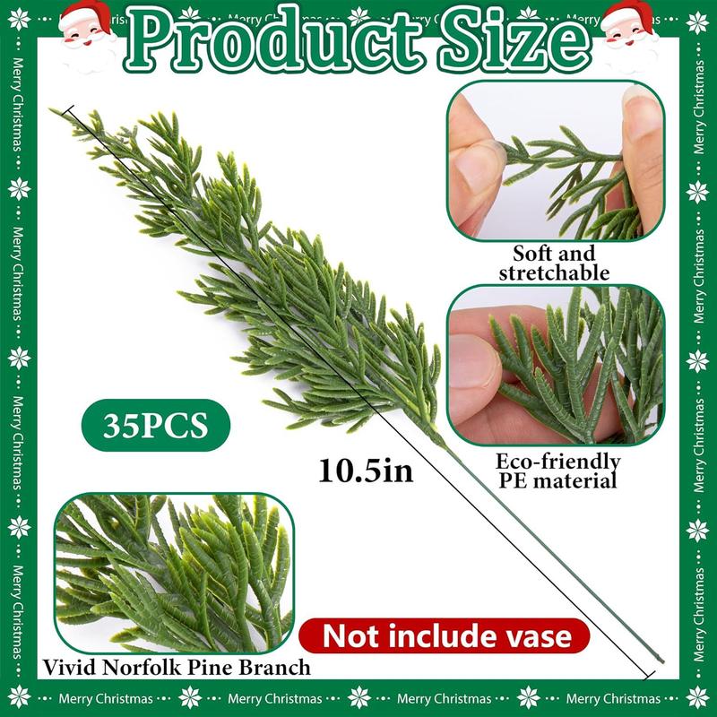 45 Pcs Christmas Artificial Pine Branches with Red Berry Stems- 10.5" Faux Evergreen Norfolk Pine Cypress Leaves Stems- Fake Foliage Pine Needles Picks for DIY Craft Garland Home Decor