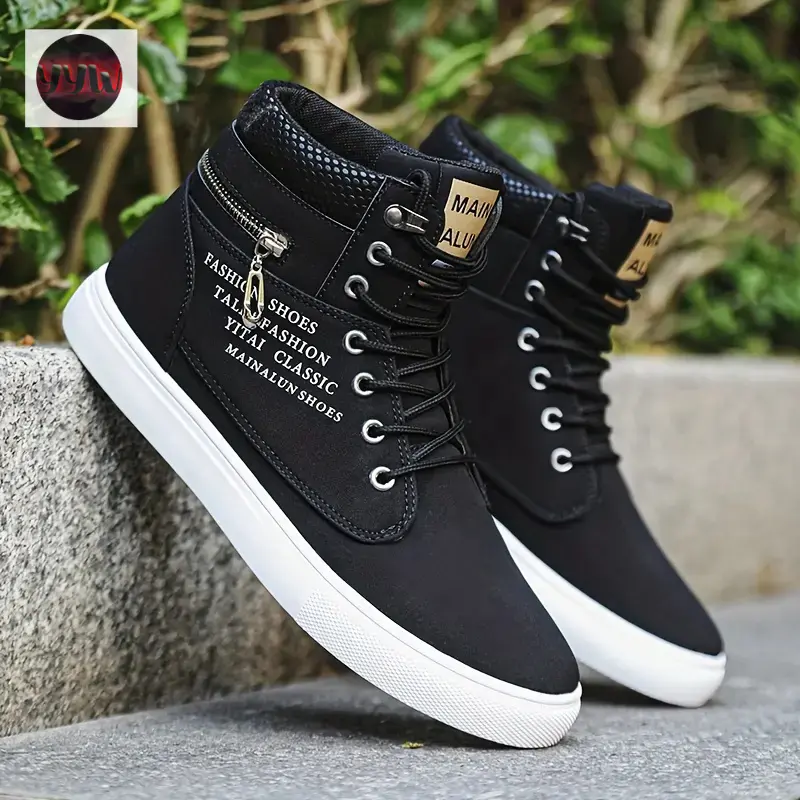 YYW1 MAINALUN Men's Lace-Up All-Seasons Urban Solid Round Casual Trainers, Comfy Walking & Driving Shoes