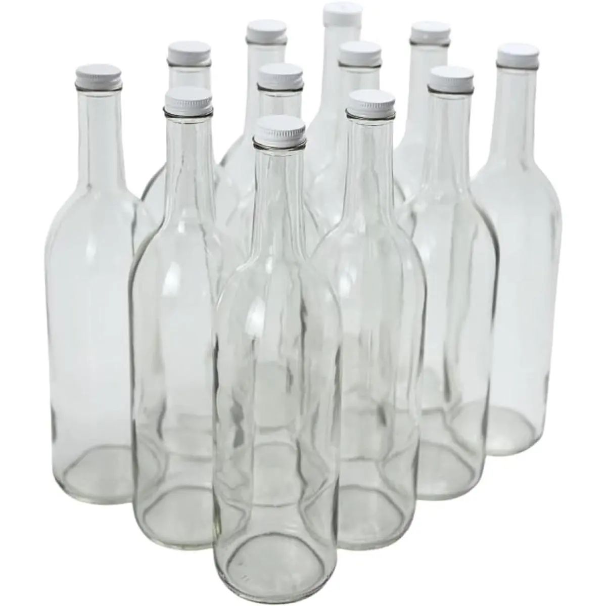 750ml Clear Glass Bottles with Lids, W5 Bordeaux, 12-Pack, White Screw CapsGift