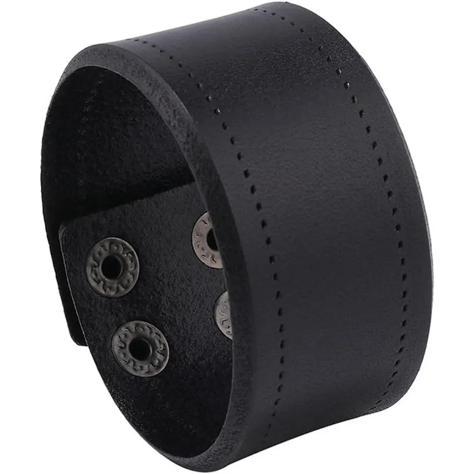 Retro Black  Blank Cuff Bangle for Men Women Adjustable Wide Cowhide Cuff Bracelet Leather  Wrap Wristband Arm Armor with Snap for Halloween Costume Party