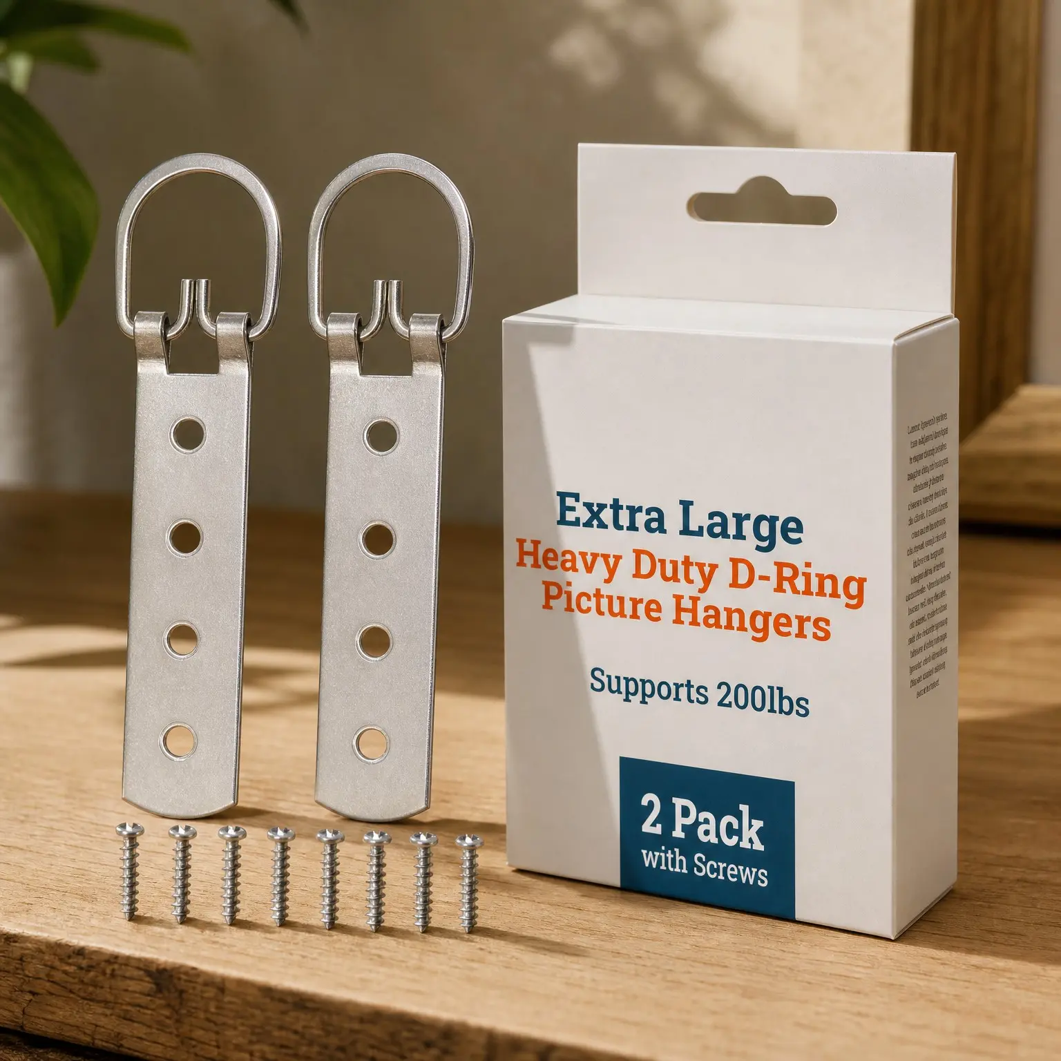 Heavy Duty D-Ring Picture Hangers, Holds 200 lb, 2 Pack - Extra Large 6.5 Inch Steel Strap D-Ring Hangers with Screws, D Hooks for Picture Hanging, Heavy Frames & MirrorsGift