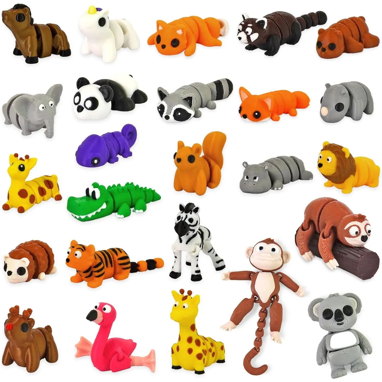 25PCS Mini Articulated Animal Figurines, 3D Printed Toys for Kids, Cute Collectible Zoo Animals, Flexible Animal Fidget Toys for Party Favors, Treasure Box Prizes, and Goodie Bag Stuffersfidget toys