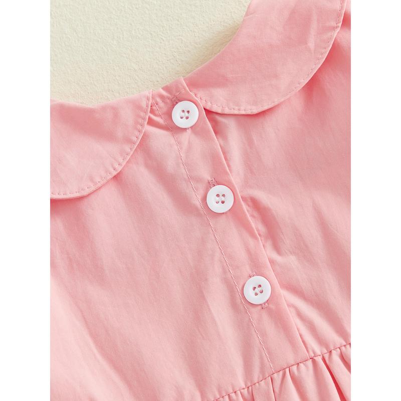 Toddler Baby Little Girls Easter Outfit Short Sleeve Smocked Embroidery Rabbit T-shirt with Elastic Waist Shorts Outfit 3M-3Y