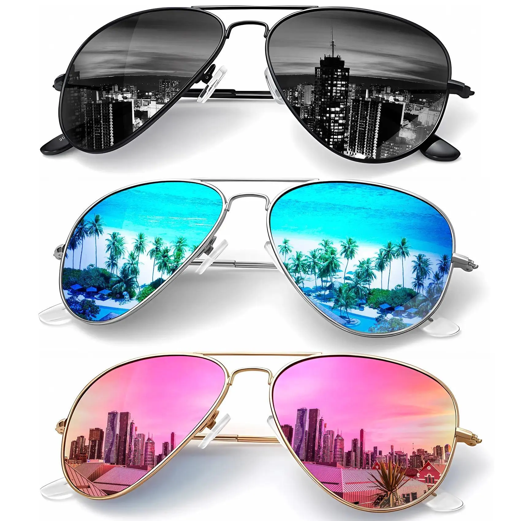 3-Pack Unisex Kaliyadi Design Polarized Sunglasses, Lightweight Freedom Shatterproof Shades with HD Lenses, UV Blocking for Driving, Fishing