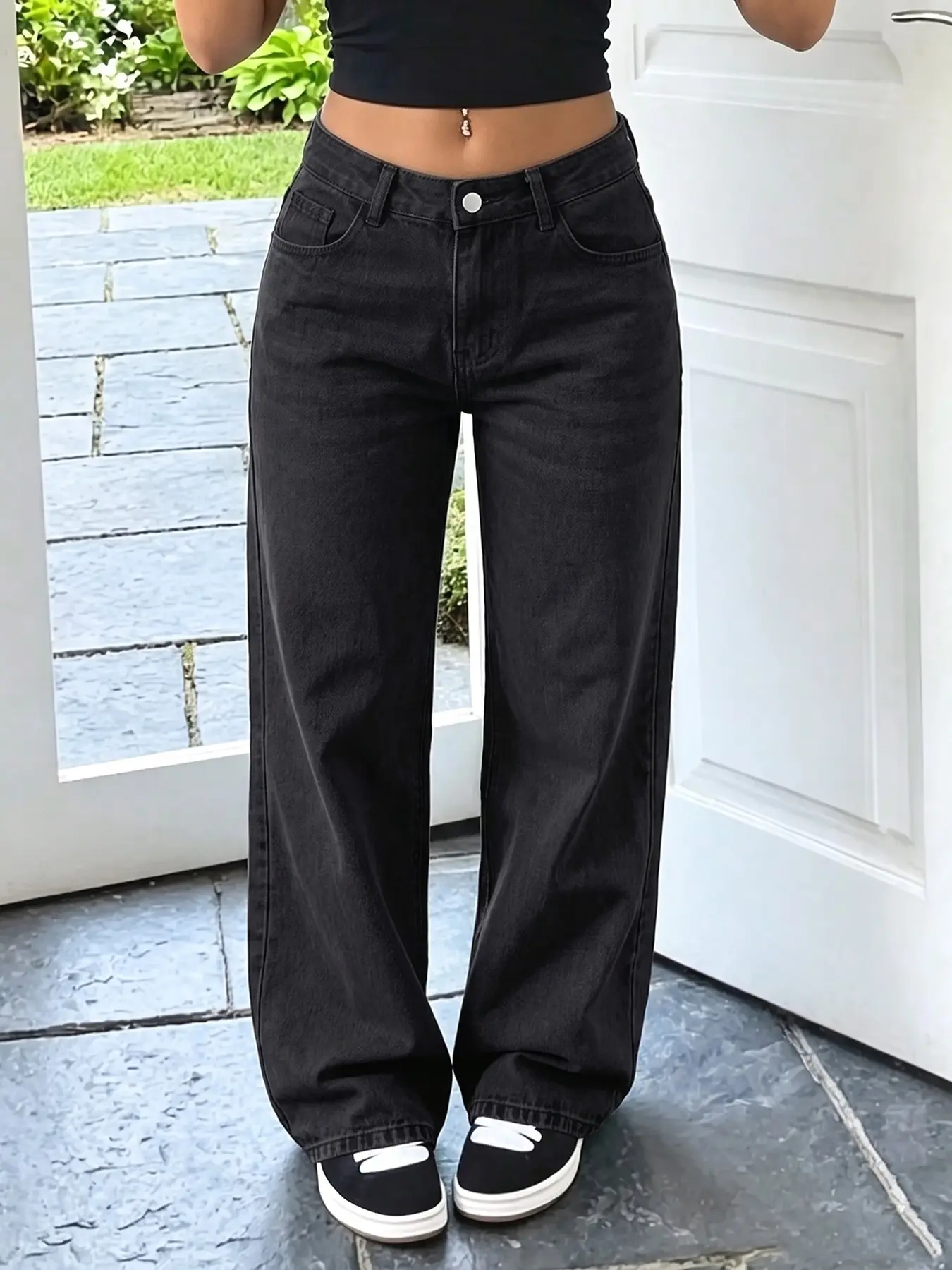 Women's Y2K Style Loose-Fit Oversized Straight Leg Jeans, Casual Plain Surface Pants, All-Season Unlined Clothing, Comfortable and Trendy